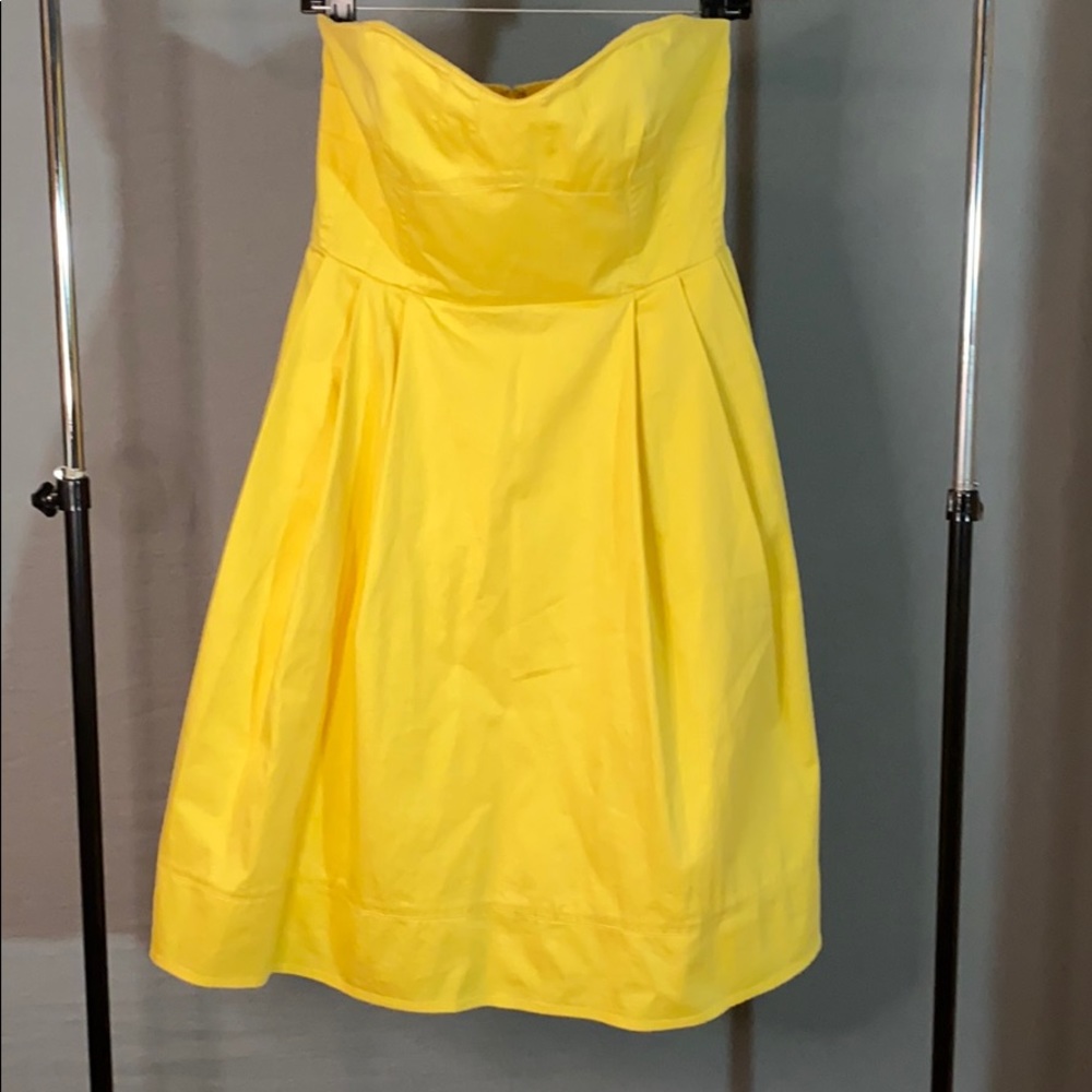 Yellow cotton strapless Calvin Klein dress